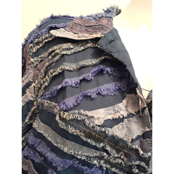 Vintage Womens Size Large Boho Hippie Denim & Lace Trim Fringe Patchwork Jacket - Picture 3 of 8